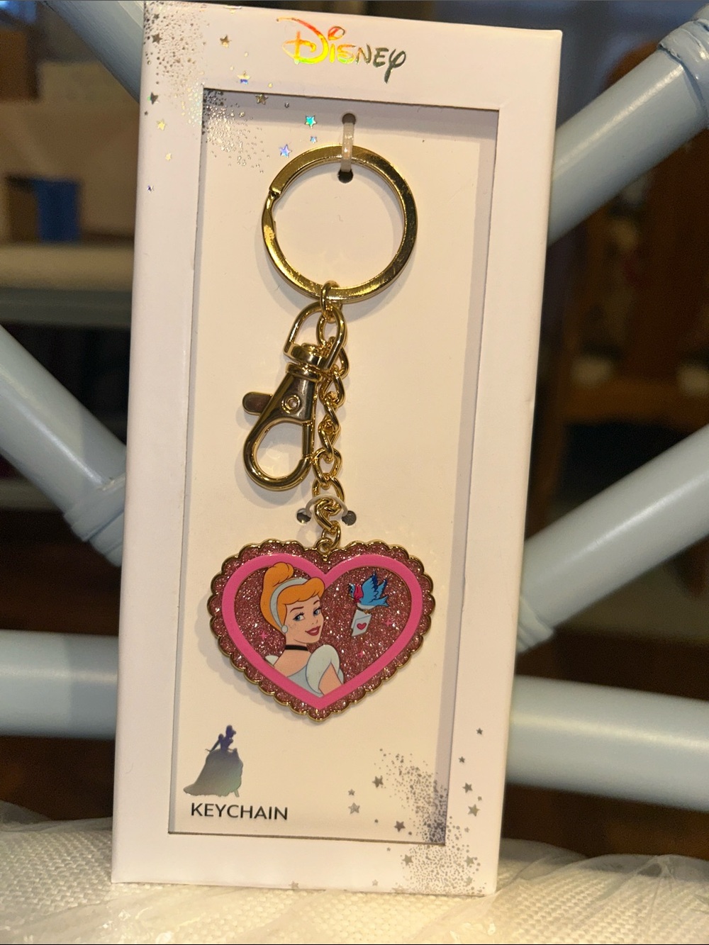 NEW IN BOX Disney Pink & Gold Cinderella Heart Charm Keychain